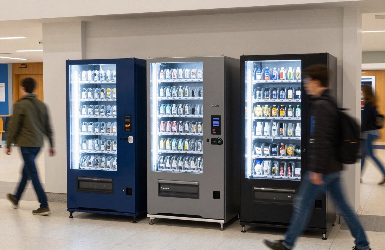 Modern glass-front vending machine with cashless payment