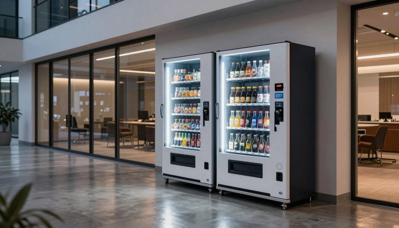 Modern illuminated snack and beverage vending machines